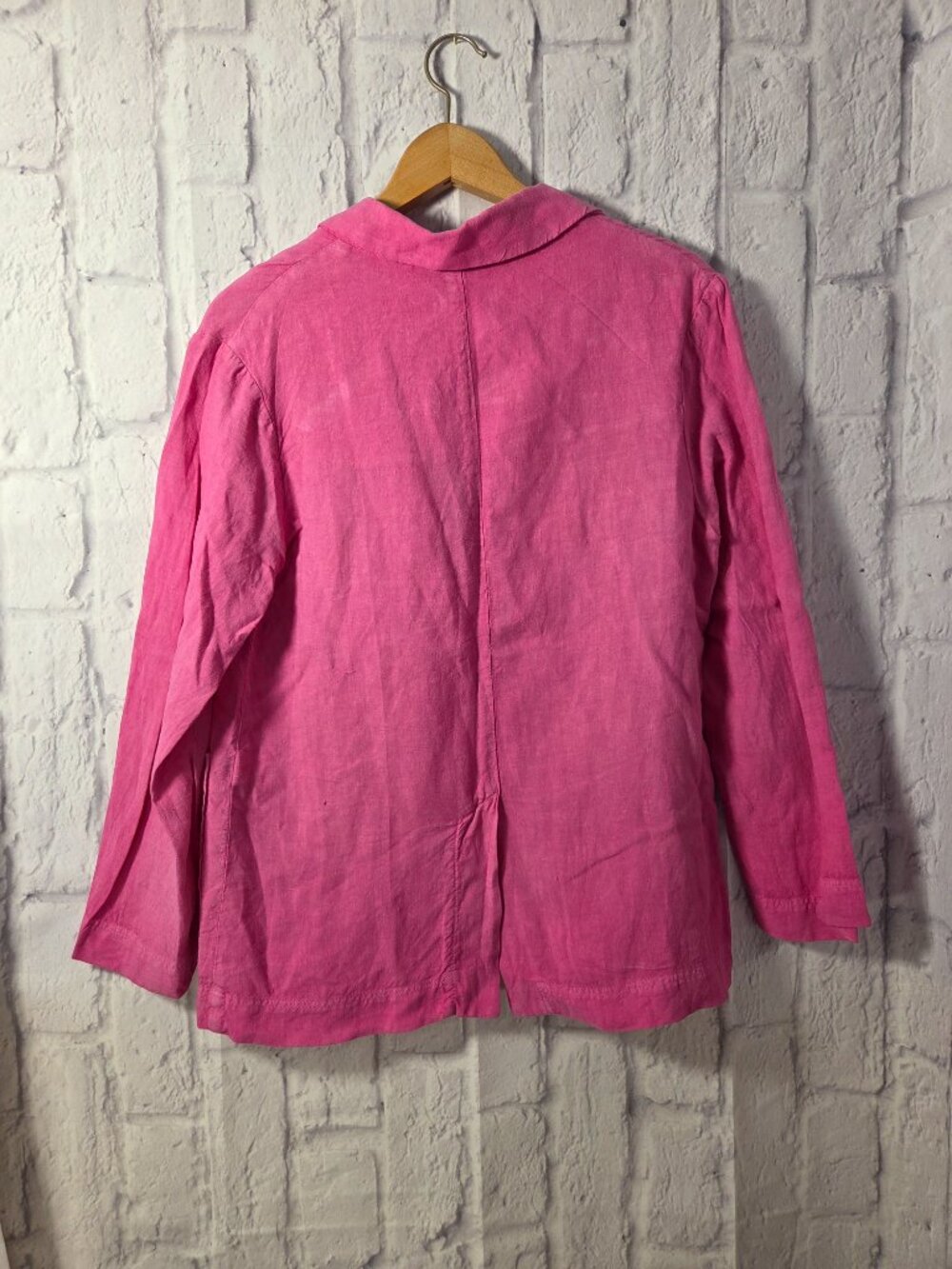 Zara 13/14 Bright Pink 100% Linen Lightweight Spring Blazer Jacket - Picture 6 of 9